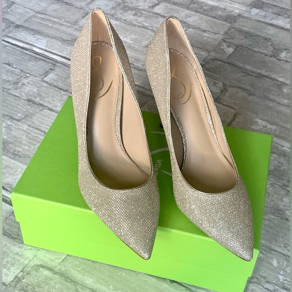 SAM EDELMAN: HAZEL POINTED TOE HEEL, LIGHT GOLD MESH - Picture 12 of 14